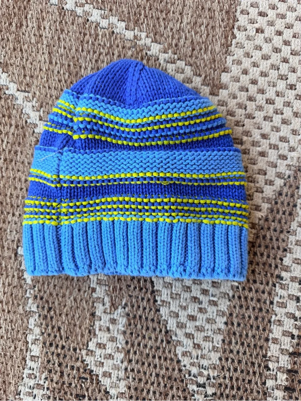 Columbia Kids Bright Blue and Yellow Striped Knit Hat